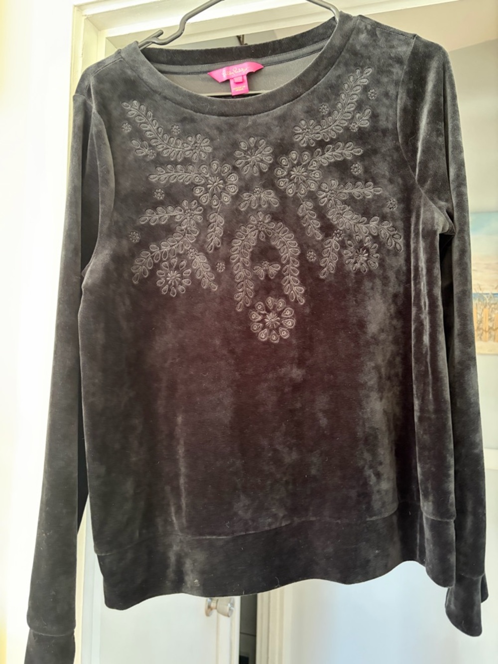 Lilly Pulitzer Black Velvet Embroidered Long-Sleeve Pullover